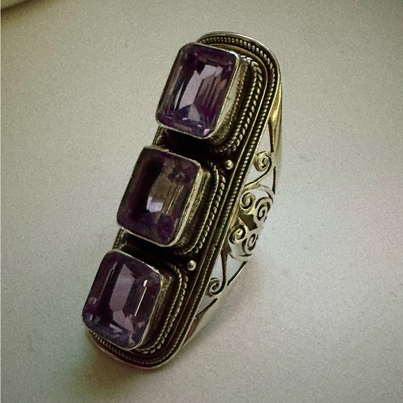 Amazing Vintage Sterling Silver Amethyst Boho Hippie Tribal Statement Ring - Picture 8 of 8